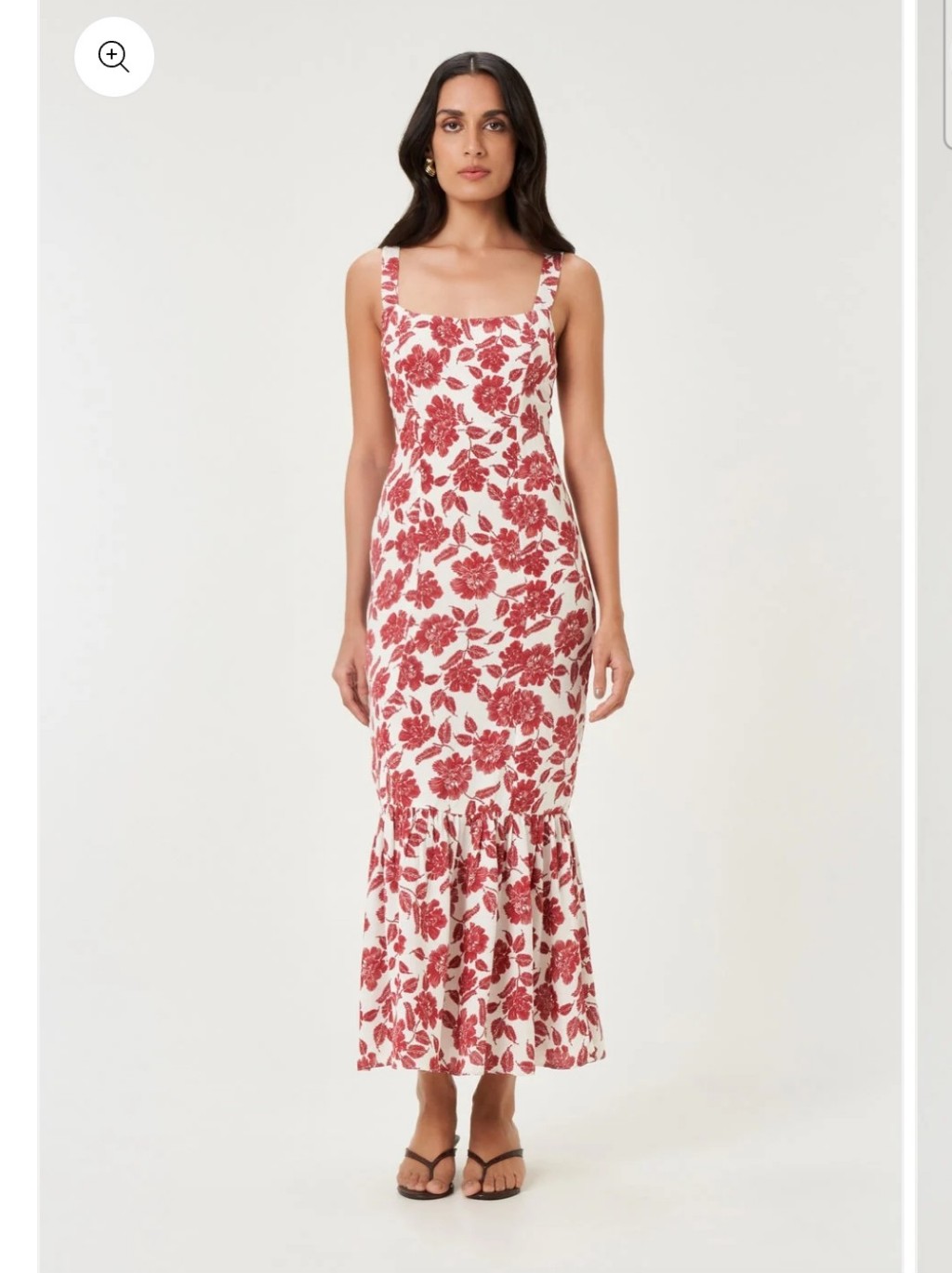 Summer Away Cream Maxi Dress With Red Floral Print And Square Neck